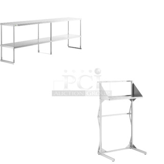 2 BRAND NEW SCRATCH AND DENT! Items; Regency 600DOS1896 Stainless Steel Double Deck Overshelf - 18" x 96" x 32" and Regency 600SALSTAND Salamander Broiler Stand. 2 Times Your Bid! 