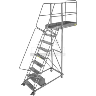 BRAND NEW SCRATCH AND DENT! Ballymore CL-9-14 Perforated 9-Step Heavy-Duty Steel Rolling Cantilever Ladder with 90" Platform Height, 14" Overhang, and 87" Vertical Clearance, May Be Missing Pieces. 