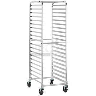 2 BRAND NEW SCRATCH AND DENT! Regency 109APR1820L 20 Pan End Load Bun / Sheet Pan Rack with Non-Marking Casters - Unassembled. May Be Missing Pieces. 2 Times Your Bid! 