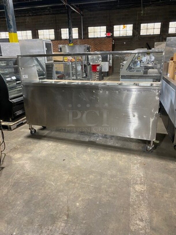 Commercial Electric Powered Steam Table! With Sneeze Guard! With Storage Space Underneath! All Stainless Steel! On Casters!