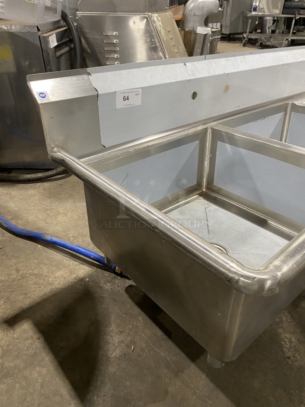 NEW! All Stainless Steel 2 Bay Prep Sink With Right Side Drain Board! NSF Quality!  - Image 2 of 8