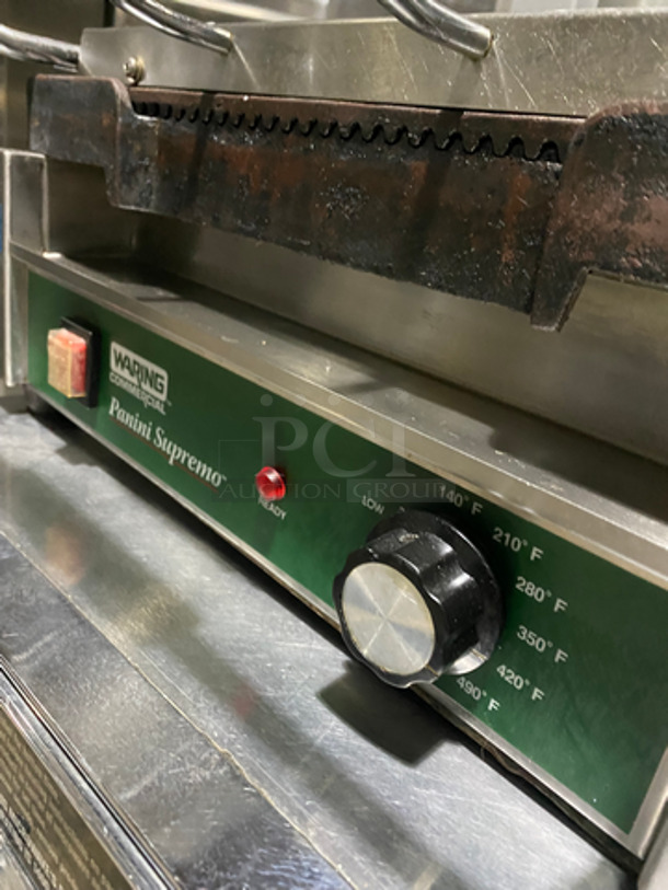 Waring Commercial Countertop Panini/Sandwich Supremo Grill! All Stainless Steel! Press With Ribbed Surface! Model: WPG250 120V 60HZ - Image 8 of 9