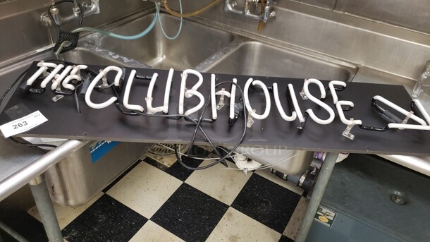 4ft Neon Sign. Some of the letters are cracked. (Location 1)