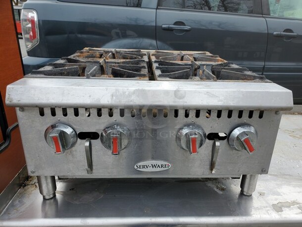 Serv-Ware SHPS-24 Hotplate, Natural Gas, Countertop, 24"W, (4) octagonal cast iron burners Stove 24X30X13 100,000BTU  - Image 2 of 6