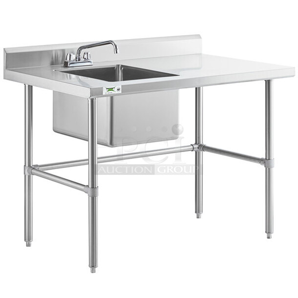 BRAND NEW SCRATCH AND DENT! Regency 600ST3048L 30" x 48" 16 Gauge Stainless Steel Work Table with Left Sink and Cross Bracing - Image 1 of 4