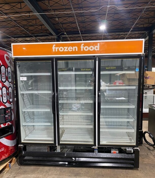 Commercial 3 Door Reach In Freezer Merchandiser! With View Through Doors! With Poly Coated Racks! 