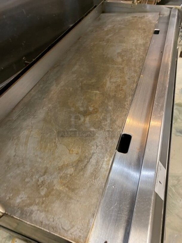 WOW! LATE MODEL! 2020 CPG Commercial Countertop Natural Gas Powered Flat Top Griddle! With Back And Side Splashes! With Overhead Shelf! All Stainless Steel! On Small Legs! WORKING WHEN REMOVED! Model: G72T SN: 2001000609 - Image 7 of 12