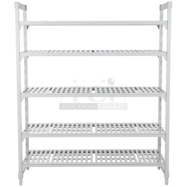 BRAND NEW SCRATCH & DENT! Cambro CPU184872V5480 Camshelving® Premium Shelving Unit with 5 Vented Shelves 18" x 48" x 72", Speckled Gray. Packaging is damaged. - Image 1 of 5