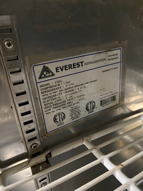 Everest Commercial Single Door Lowboy/ Worktop Cooler! All Stainless Steel! Model: ETBR1 SN: BTBR112100008 115V 60HZ 1 Phase - Image 7 of 8