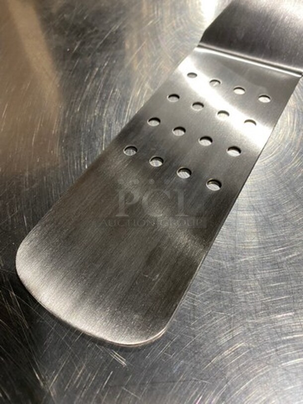 NEW! Metal Perforated Griddle Spatula! With White Poly Handle! 4x Your Bid! - Image 3 of 6