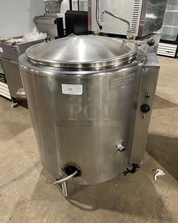 Groen Commercial Natural Gas Powered Jacketed Self-Contained Soup Kettle! All Stainless Steel! On Legs! - Image 1 of 9
