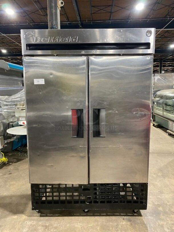 Delfield Commercial 2 Door Reach In Cooler! With Poly Coated Racks! All Stainless Steel! On Casters!