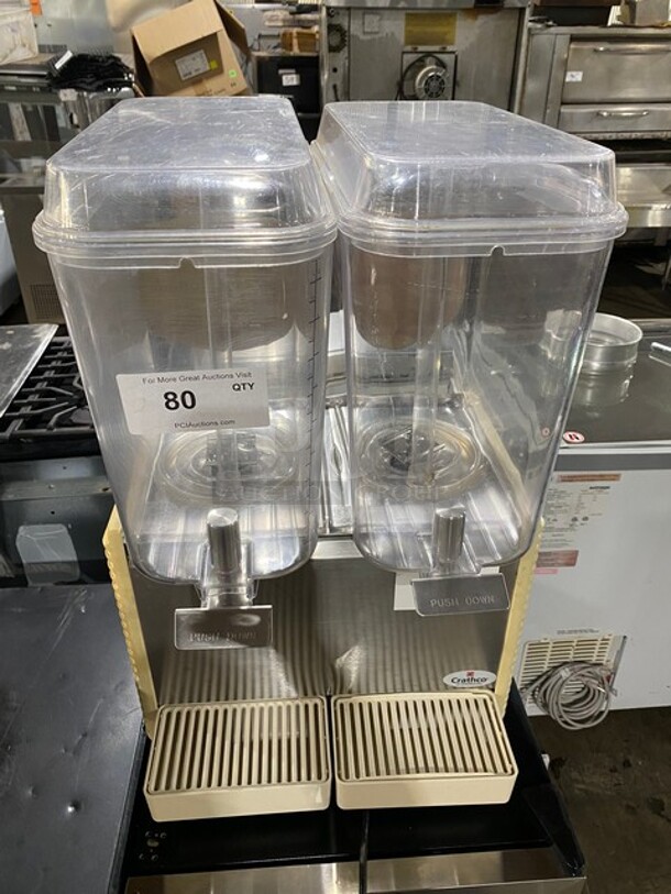 Crathco Commercial Countertop Dual Hopper Beverage Dispenser! With Poly Drip Tray! Clear Poly Jugs! Stainless Steel Body! Model: D254 SN: C000732 115V 60HZ