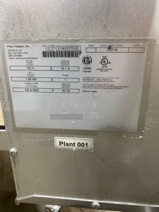 Pitco Commercial Electric Powered Crisp-N-Hold/Fry Warmer Dumping Station! With Backsplash! All Stainless Steel! On Legs! Model: PCF18 SN: E19KD070535 120V 60HZ 1 Phase - Image 7 of 8