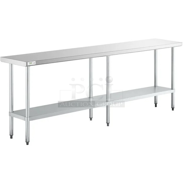 BRAND NEW SCRATCH & DENT! Regency 18" x 96" 18-Gauge 304 Stainless Steel Commercial Work Table with Galvanized Legs and Undershelf. Minor Denting 3x Your Bid - Image 1 of 4