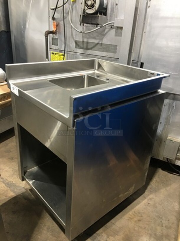 GREAT! NEW! Custom Metal Commercial Sink! With Faucet And Handles! With Back And Side Splashes! With Storage Space Underneath! Stainless Steel! On Legs! - Image 2 of 10