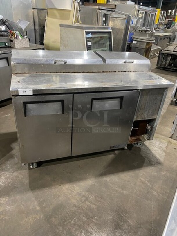 True Commercial Refrigerated Pizza Prep Table! With 2 Door Storage Space Underneath! Poly Coated Racks! All Stainless Steel! On Casters! Model: TPP60 SN: 5336726 115V 60HZ 1 Phase