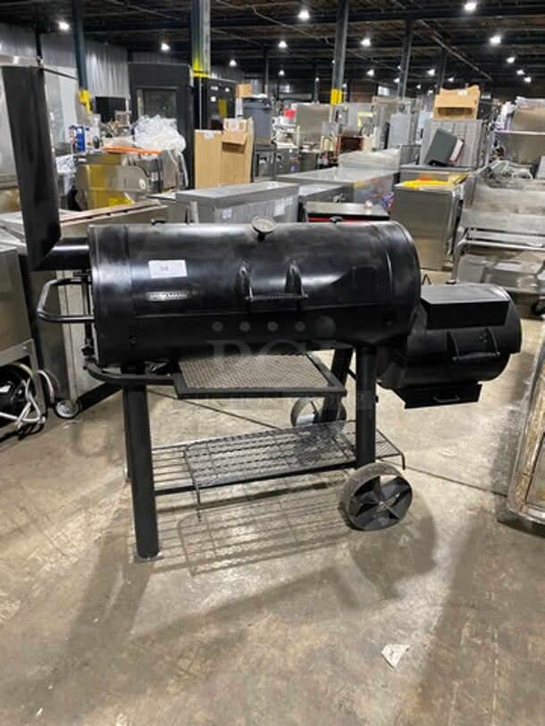 BEAUTIFUL! AWESOME! Brinkmann Trailmaster Heavy Duty Charcoal Grill/ Smoker! Small Grill Has Charcoal Access! With Hinged Lids! With Storage Space Underneath! Heavy Duty Steel! On Legs And Casters! - Image 10 of 10