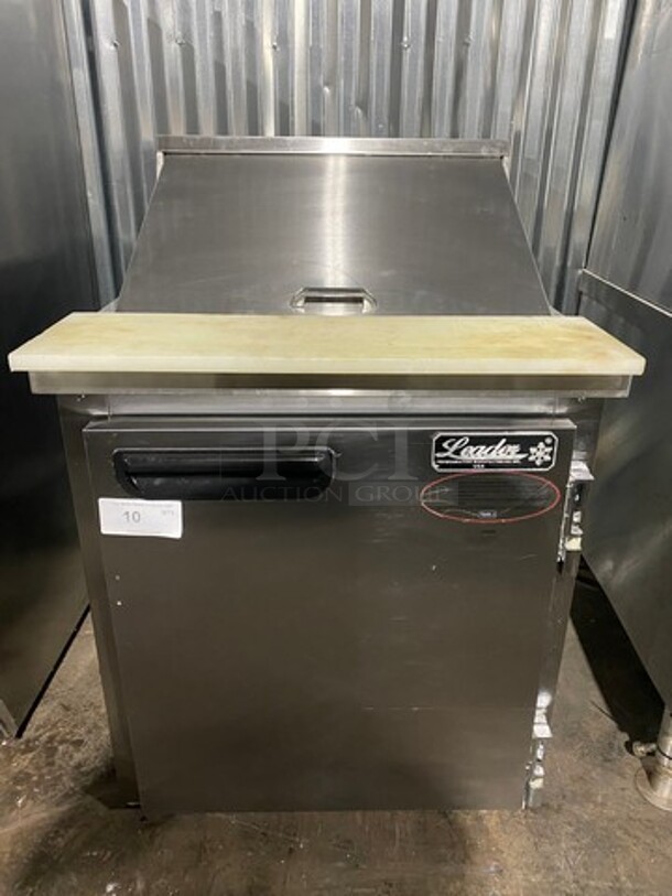 Leader Commercial Refrigerated Sandwich Mega Top Prep Table! With Commercial Cutting Board! With Single Door Underneath Storage Space! All Stainless Steel! MODEL ESLM27SC SN:NP12MK0801B 115V