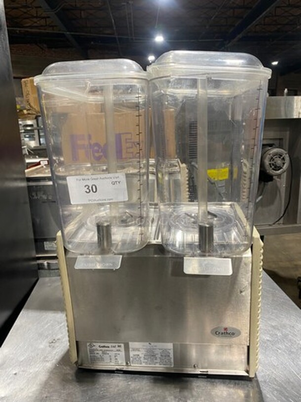 Crathco Commercial Countertop Dual Hopper Beverage Dispenser! Clear Poly Jugs! Stainless Steel Body! Model: D254 SN: T209310 115V