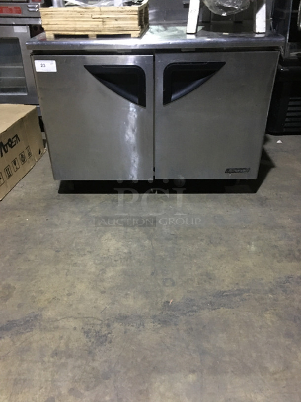 Turbo Air Commercial 2 Door Lowboy/ Worktop Freezer! With Metal Racks! All Stainless Steel! On Casters! Model: TUF48SD 115V 60HZ
