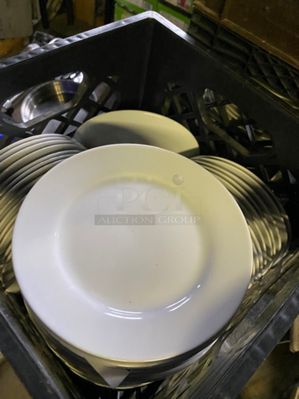 KV 7 1/2" White Ceramic Plates! Includes Black Poly Crates! 6x Your Bid! - Image 2 of 6