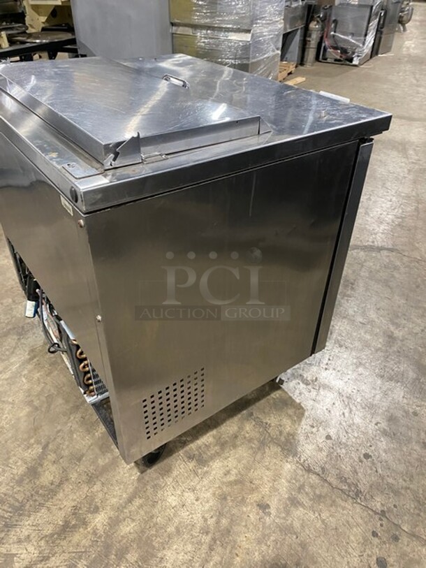 True Commercial Refrigerated Mega Top Sandwich Prep Table! With 2 Door Refrigerated Storage Underneath! All Stainless Steel! With Poly Coated Racks! On Casters! 115V 1 Phase! Model: TSSU-36-08 SN: 8815688! - Image 4 of 8