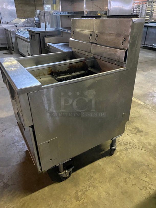 Pitco Frialator Commercial Natural Gas Powered 2 Bay Deep Fat Fryer! All Stainless Steel! On Casters! Model: SSH55 SN: G14BD009401 - Image 2 of 11