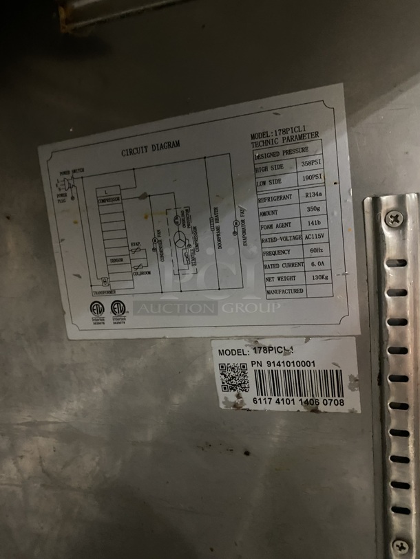 Avantco All Stainless Steel Commercial Pizza Prep Table! With Double Over Head Shelf & Under The Shelf Warmers & Ticket Holder Rail! on Commercial Casters! Model 178PICL1!   115 Volts, 1 Phase! Working When Removed!  - Image 7 of 8