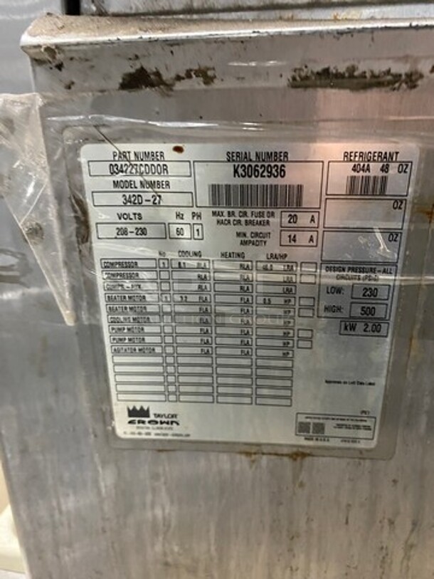 Taylor Commercial 2 Flavor Frosty/Coolatta/Slushie Making Machine! With Milkshake Mixing Attachment! All Stainless Steel! On Casters! Model: 342D27 SN: K3062936 208/230V 60HZ 1 Phase - Image 5 of 10