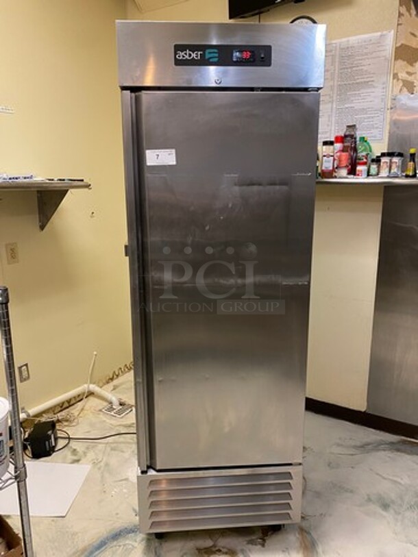 LATE MODEL! 2021 Asber Commercial Single Door Reach In Cooler! With Poly Coated Racks! All Stainless Steel! On Casters! WORKING WHEN REMOVED! Model: ARR23HFHC SN: 8102307660 115V 60HZ 1 Phase