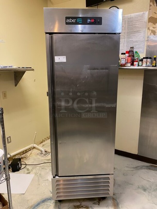 LATE MODEL! 2021 Asber Commercial Single Door Reach In Cooler! With Poly Coated Racks! All Stainless Steel! On Casters! WORKING WHEN REMOVED! Model: ARR23HFHC SN: 8102307660 115V 60HZ 1 Phase - Image 1 of 7