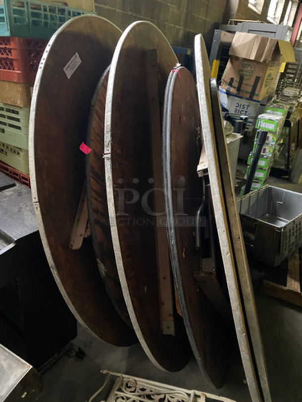 Assorted Size Wooden Pattern Round Tables! With Foldable Metal Base! 9x Your Bid! - Image 2 of 6