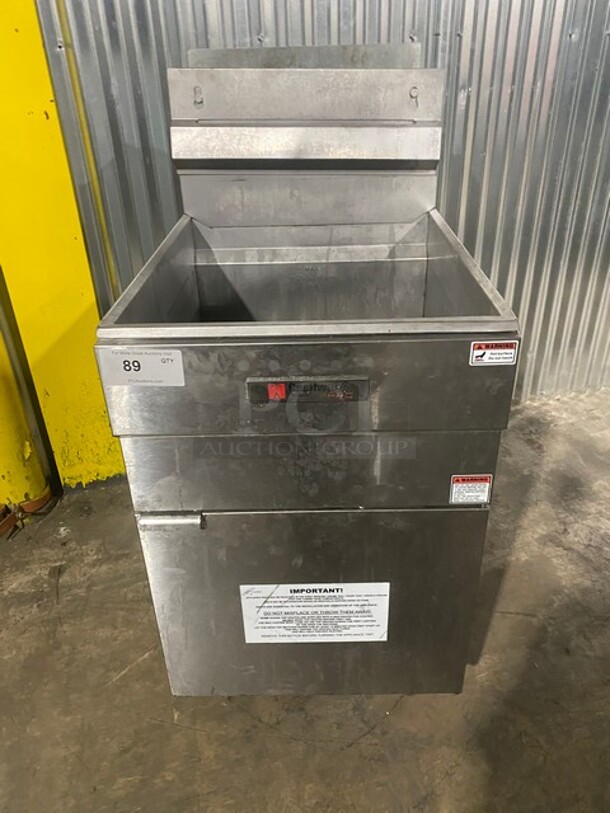 Cecilware Pro Commercial Natural Gas Powered Floor Style Deep Fat Fryer! With Backsplash! All Stainless Steel! On Legs!  - Image 1 of 7
