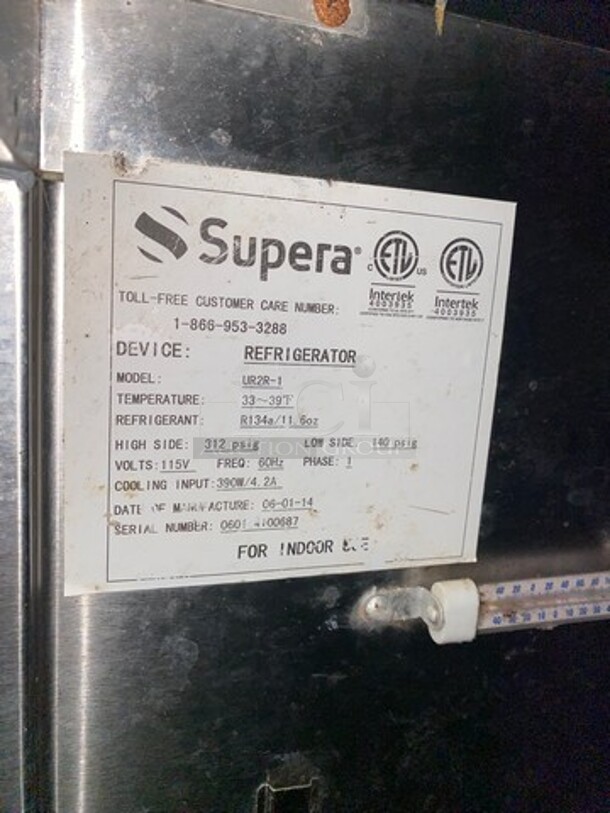 Supera Commercial 2 Door Lowboy/ Worktop Cooler! Stainless Steel! On Casters! Model: UR2R1 115V - Image 6 of 9