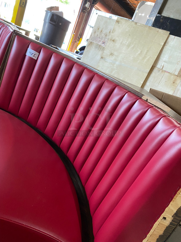 NEW! Single Sided Curved Red Cushioned Booth Seat! With Wooden Outline! Perfect For In The Corner Placement! Can Be Connected With Any Of The Booths Listed! 2x Your Bid! - Image 4 of 9