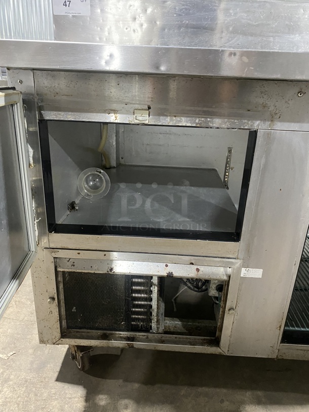Leader All Stainless Steel Commercial Pizza Prep Table w/ 2 Tier Double Overhead Shelf!  On Commercial Casters! Working When Removed! - Image 8 of 8
