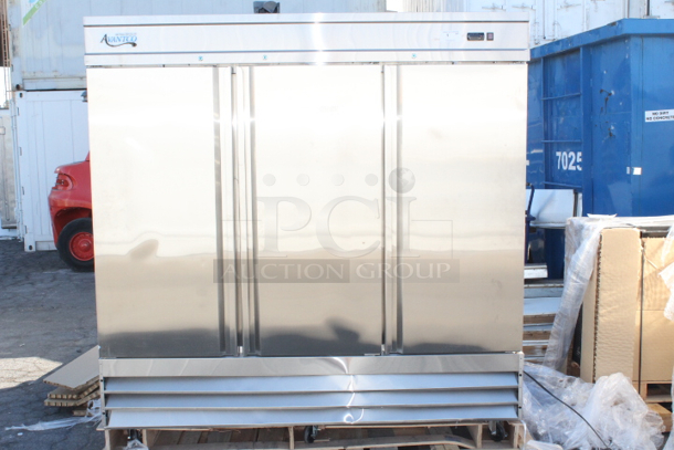 BRAND NEW SCRATCH & DENT! Avantco SS-3R-HC 81 5/16" Stainless Steel Solid Door Reach-In Refrigerator, 115v 7.2Amp 1 Phase. S/N: 561600494 Cord damaged. Working perfect prior to cord being damaged.   - Image 2 of 9