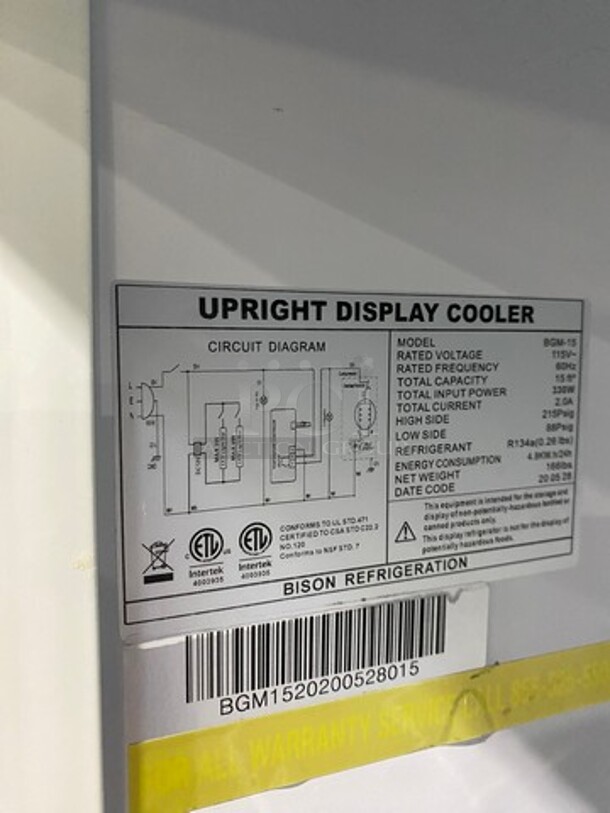Bison Commercial Single Door Reach In Cooler Merchandiser! With View Through Door! Poly Coated Racks! Model: BGM15 SN: BGM1520200528015 115V - Image 7 of 8