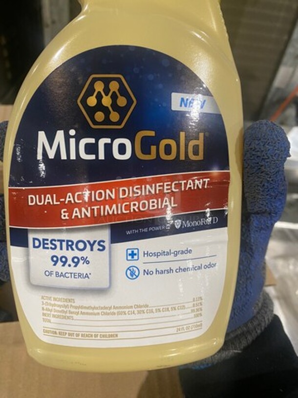 NEW! IN THE BOX! Micro Gold Dual Action Disinfectant And Antimicrobial Spray! 6 Bottles Per Box, 1 Box Per Item Number! - Image 5 of 6