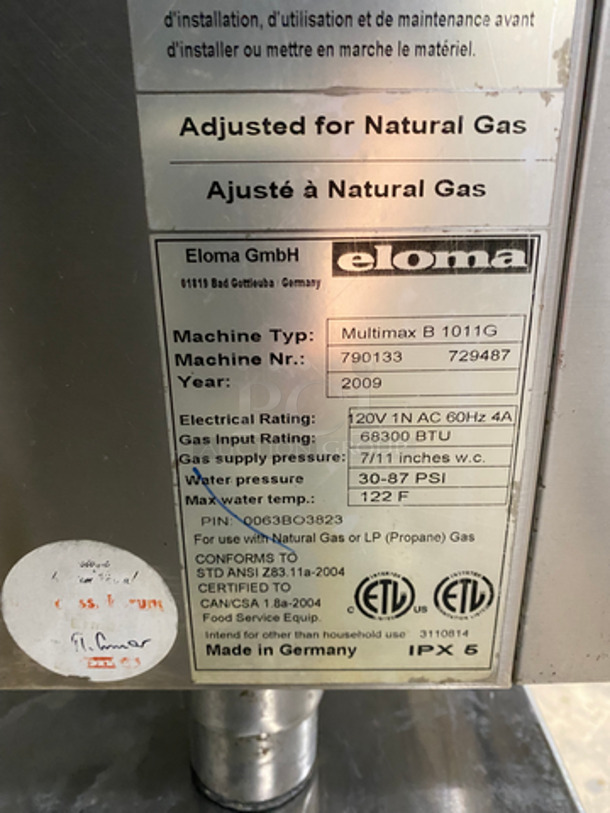 Eloma Commercial Gas Powered Combi Oven! Single View Through Door! On Stand! With Pan Rack Holder Underneath! All Stainless Steel! On Legs! Model: MULTIMAXB1011G - Image 9 of 10