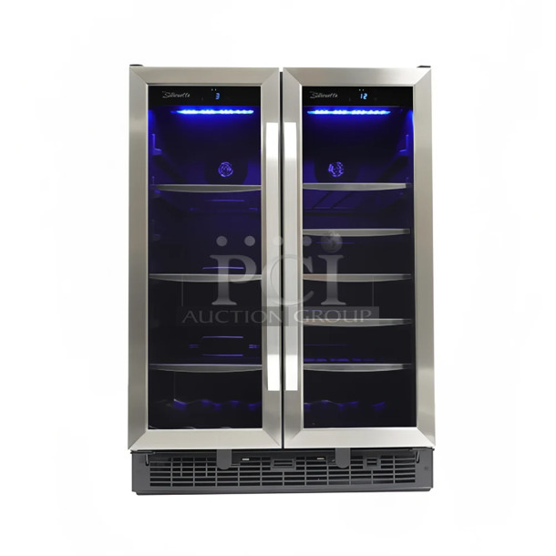 BRAND NEW SCRATCH AND DENT! Danby DBC2760BLS Stainless Steel Dual Zone 27 Bottle Built-In French Door Beverage Wine Cooler Merchandiser. 115 Volts, 1 Phase. Tested and Working! - Image 1 of 8