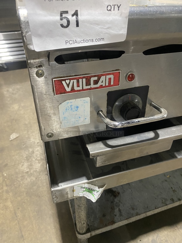 Nice!  Vulcan Natural Gas Powered Thermostatic Controlled Polished Top Flat Griddle!  On Equipment Stand! On Casters! Working when Removed! - Image 4 of 9