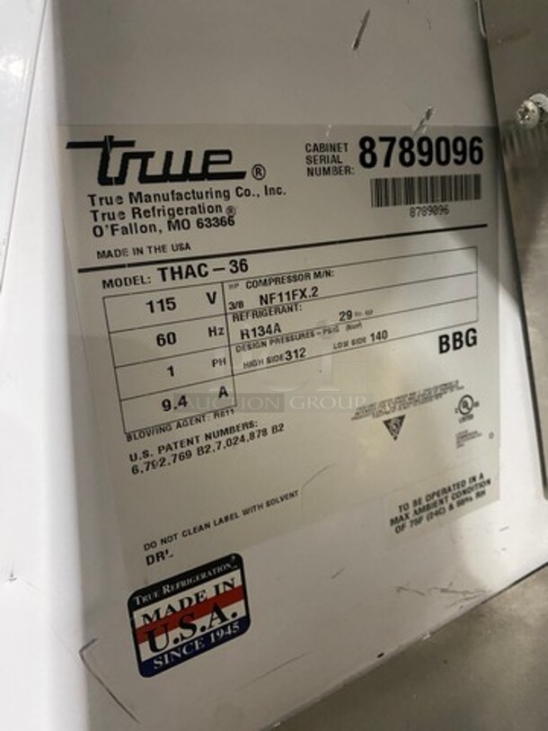 NICE! True Commercial Refrigerated Open Grab-N-Go Case Merchandiser! With Clear Poly Font And Sides! Stainless Steel Body! Model: THAC36 SN: 8789096 115V 60HZ 1 Phase - Image 6 of 7