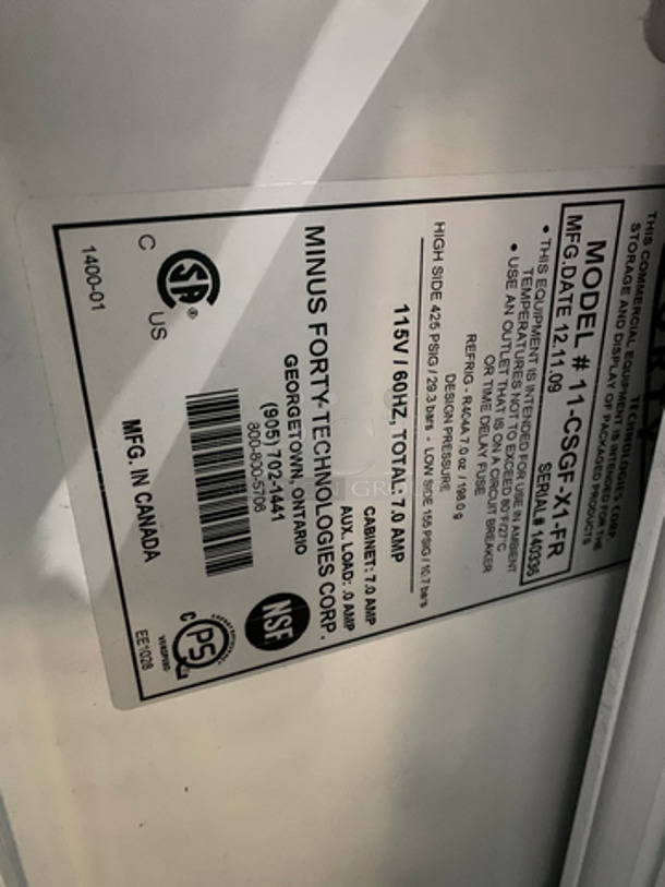 Minus Forty Commercial Single Door Freezer Merchandiser! With View Through Door! On Legs! Model: 11-CSGF-X1-FR SN: 140336 115V 60HZ 1 Phase - Image 6 of 7