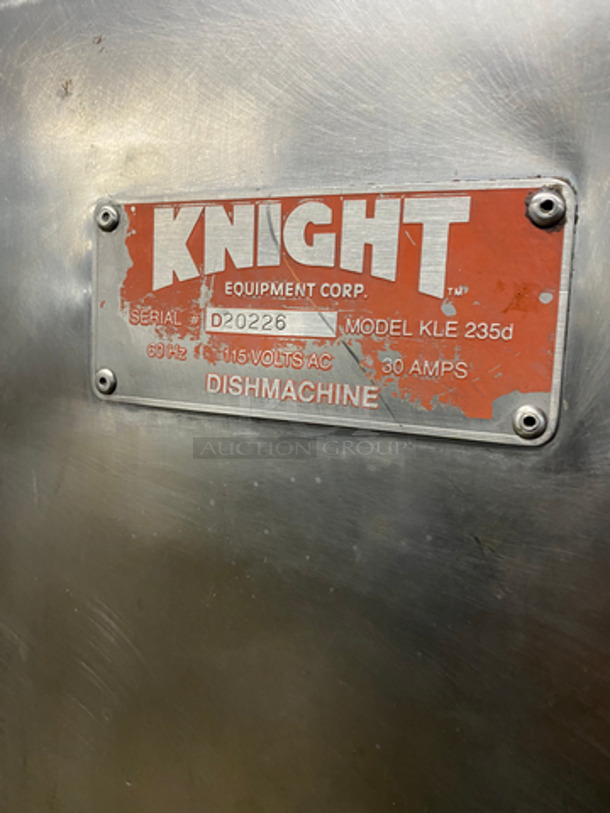 Knight Commercial Double Pass-Through Straight Dishwasher! All Stainless steel! On Legs! Model: KLE235D SN: D20226 115V 60HZ 1 Phase - Image 10 of 11