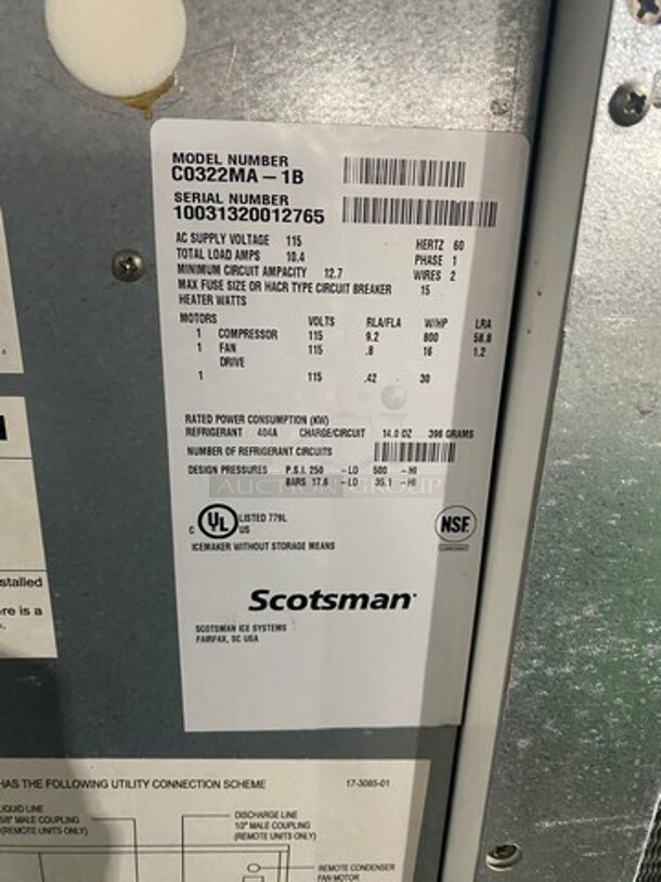 WOW! Scotsman Prodigy Commercial Ice Making Machine! On Commercial Ice Bin! Model C0322MA1B Serial 10031320012765! 115V 1Phase! On Legs! - Image 5 of 9