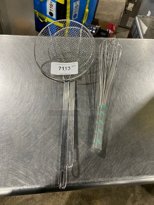 MISCELLANEOUS! Assorted Size Mesh Strainer And Handheld Whisk! 3x Your Bid!