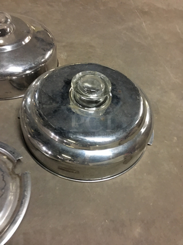 Stainless Steel Round Steamtable Pan Lids! 2 With Slots! 2 With Knob Handles! 4x Your Bid! - Image 4 of 4