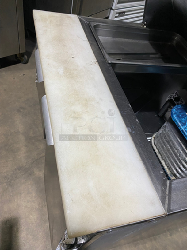 Leader Commercial Refrigerated Sandwich Prep Table! With 2 Door Underneath Storage Space! With Poly Coated Racks! With Commercial Cutting Board! All Stainless Steel! On Casters! Model: LM36 SN: PW08M1412 115V 60Hz 1 Phase - Image 9 of 10